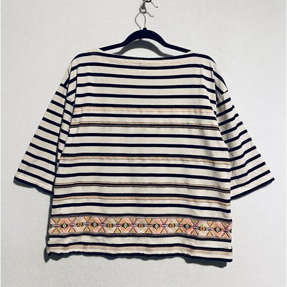 J Crew Top Womens XL Stitchwork Stripe Aztec Print Embroidered Boho 59784 - Picture 5 of 9